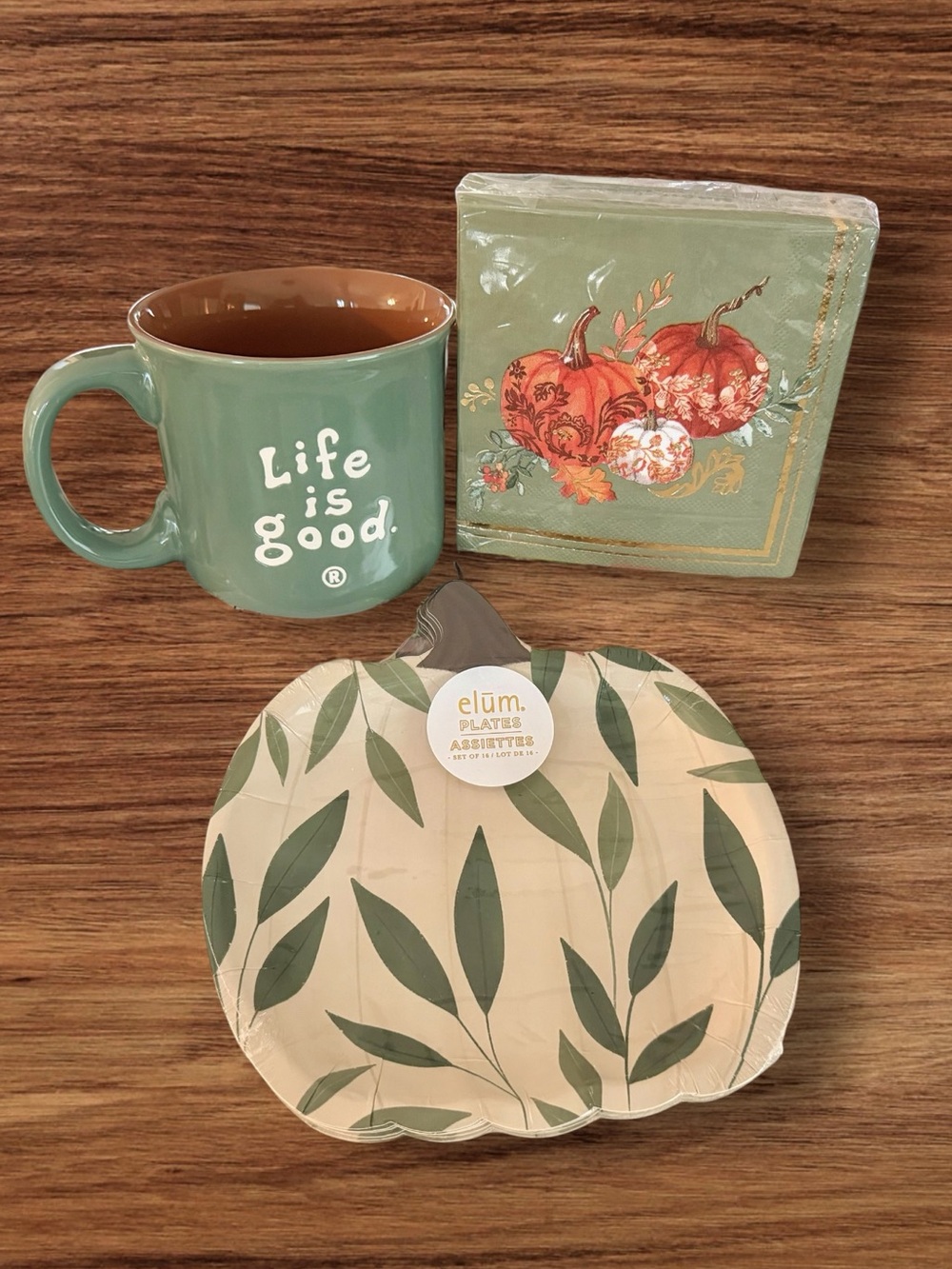 Life is Good Mug Football Beer Pumpkin Fall Green Harvest Paper Plate Napkins